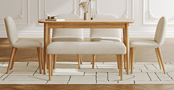 Lyno 77x140 Sabit Yemek Masası Takımı (Roa Bench & 4 Venn Sandalye) - Bukle