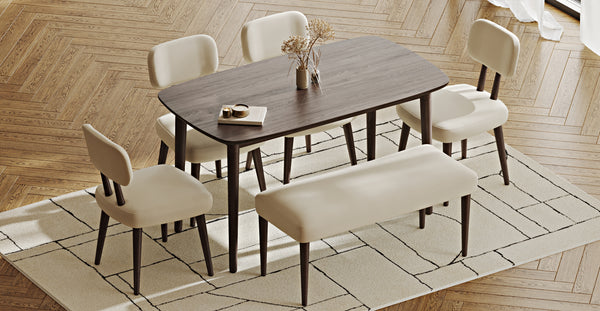 Lyno 77x140 Cm Sabit Yemek Masası Takımı (Roa Bench & 4 Roa Sandalye) - Performans Kadife