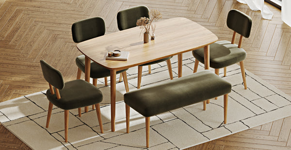 Lyno 77x140 Cm Sabit Yemek Masası Takımı (Roa Bench & 4 Roa Sandalye) - Performans Keten