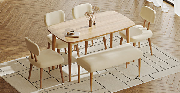 Lyno 77x140 Cm Sabit Yemek Masası Takımı (Roa Bench & 4 Roa Sandalye) - Doğal Doku