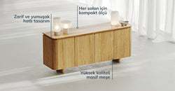 Lyno & Roa | 77x140 Sabit Masa ve Konsollu Yemek Odası Takımı – Small (6 Kişilik) - Doğal Doku
