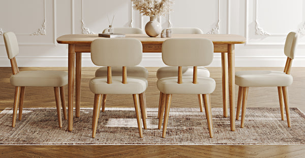 Lyno 97x160 Cm Sabit Yemek Masası Takımı (6Lı Roa) - Performans Kadife