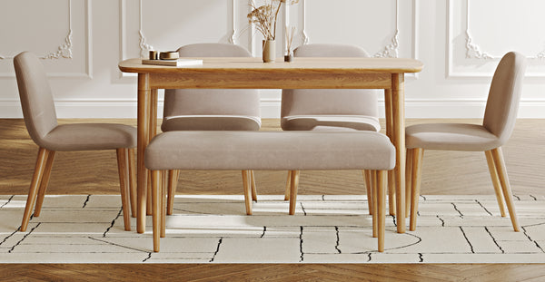 Lyno 77x140 Sabit Yemek Masası Takımı (Roa Bench & 4 Venn Sandalye) - Kadife