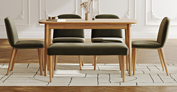 Lyno 77x140 Sabit Yemek Masası Takımı (Roa Bench & 4 Venn Sandalye) - Performans Keten