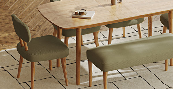 Lyno 77x140 Cm Açılır Yemek Masası Takımı (Roa Bench & 4 Roa Sandalye) - Fitilli Kadife