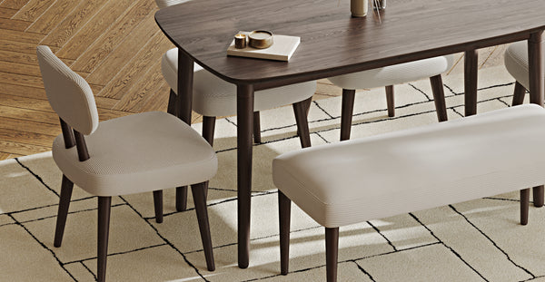 Lyno 77x140 Cm Sabit Yemek Masası Takımı (Roa Bench & 4 Roa Sandalye) - Fitilli Kadife