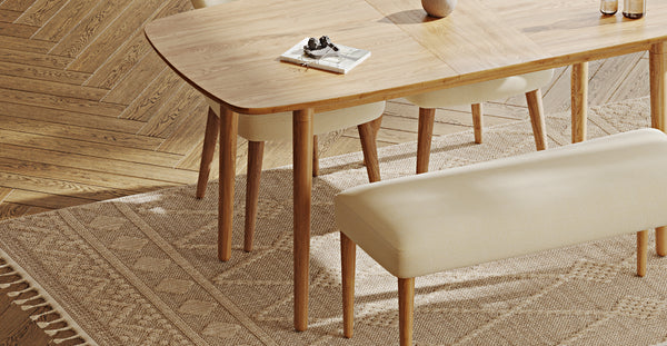 Lyno 77x140 Cm Açılır Yemek Masası Takımı (Roa Bench & 2 Roa Sandalye) - Doğal Doku