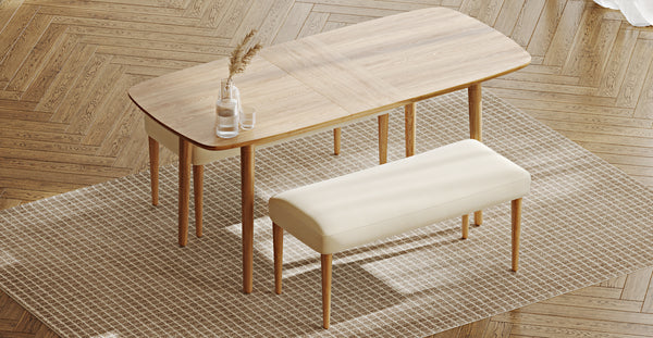 Lyno 77x140 Cm Açılır Yemek Masası Takımı (2 Roa Bench) - Doğal Doku