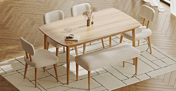 Lyno 97x160 Cm Sabit Yemek Masası Takımı (Bench&4Lü Roa) - Bukle