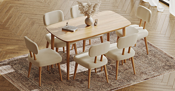 Lyno 77x140 Cm Sabit Yemek Masası Takımı (6 Roa Sandalye) - Performans Kadife