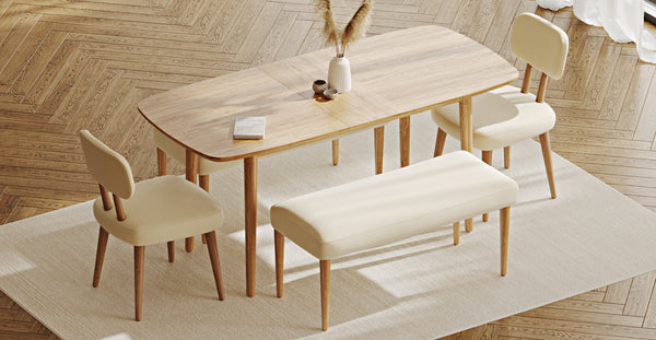 Lyno 77x140 Cm Açılır Yemek Masası Takımı (2 Roa Bench & 2 Roa Sandalye) - Doğal Doku