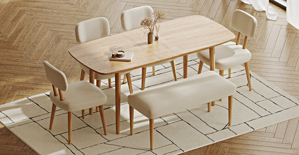 Lyno 77x140 Cm Açılır Yemek Masası Takımı (Roa Bench & 4 Roa Sandalye) - Performans Kadife