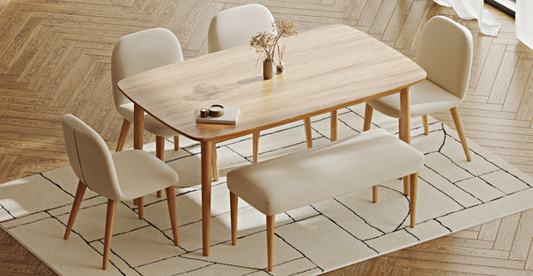 Lyno 97x160 Sabit Yemek Masası Takımı (Roa Bench & 4 Venn Sandalye) - Performans Kadife
