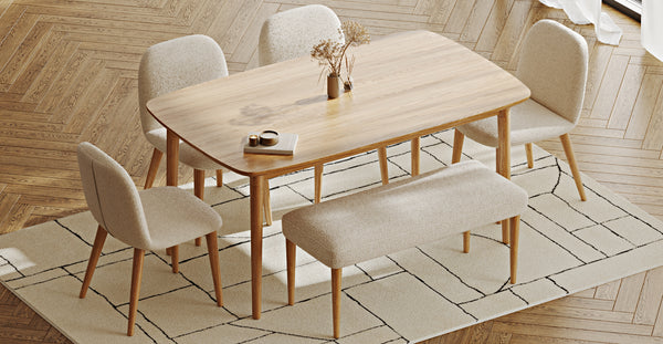 Lyno 97x160 Sabit Yemek Masası Takımı (Roa Bench & 4 Venn Sandalye) - Bukle