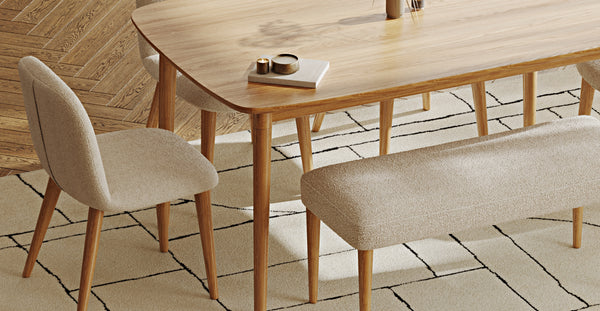 Lyno 97x160 Sabit Yemek Masası Takımı (Roa Bench & 4 Venn Sandalye) - Bukle