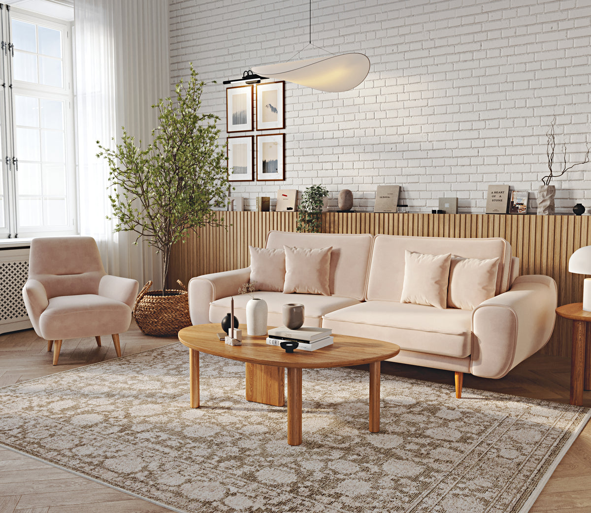 Klem Üçlü ve Modsy Berjer Blush Koltuk Takımı - Kadife
