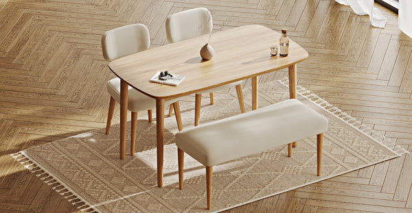 Lyno 77x140 Cm Sabit Yemek Masası Takımı (Roa Bench & 2 Roa Sandalye) - Performans Kadife