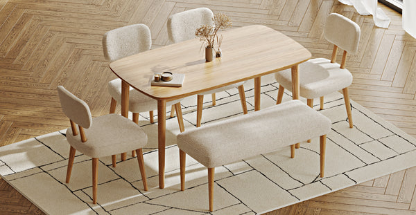Lyno 77x140 Cm Sabit Yemek Masası Takımı (Roa Bench & 4 Roa Sandalye) - Bukle