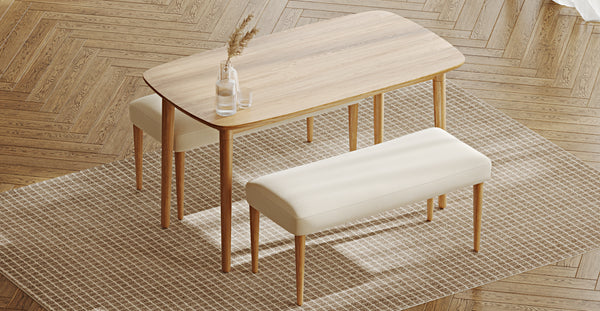 Lyno 77x140 Cm Sabit Yemek Masası Takımı (2 Roa Bench) - Doğal Doku