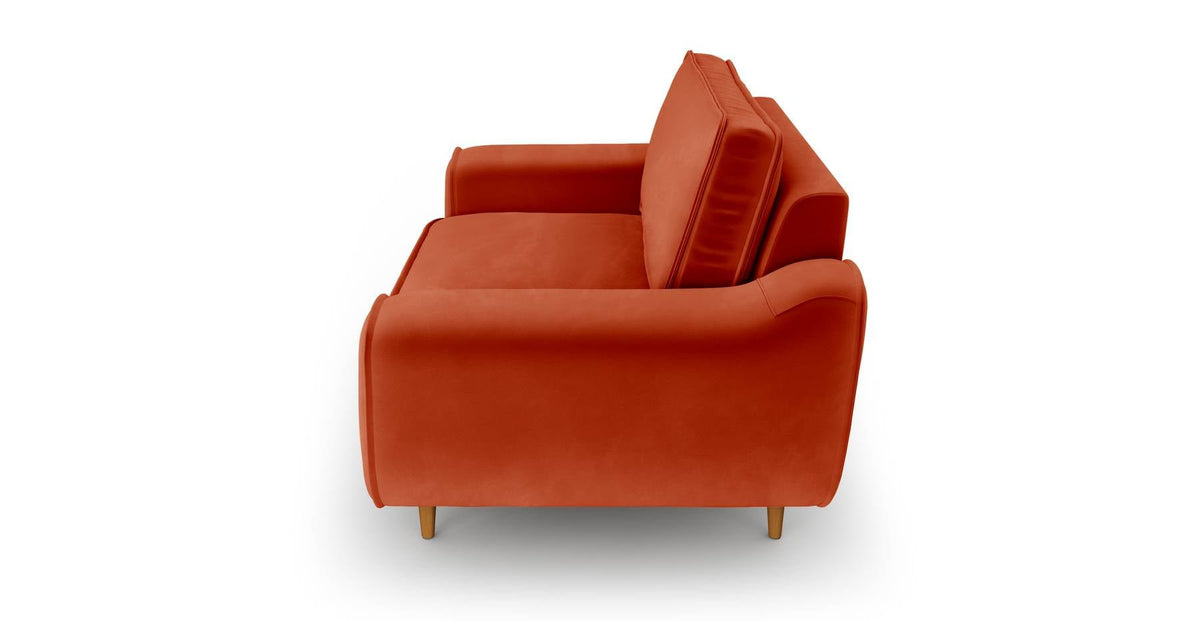 Klem Deniz Köpüğü Üçlü Kiremit Loveseat ve Puf Koltuk Takımı - Bukle & Kadife