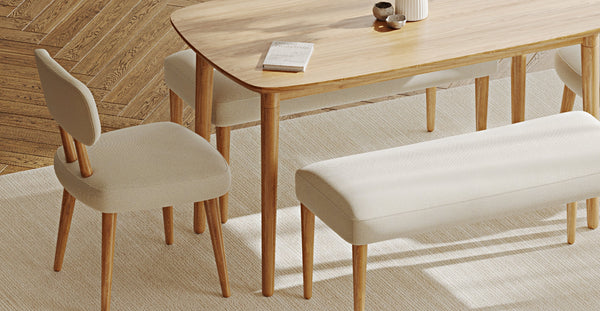 Lyno 77x140 Cm Sabit Yemek Masası Takımı (2 Roa Bench & 2 Roa Sandalye) - Doğal Doku